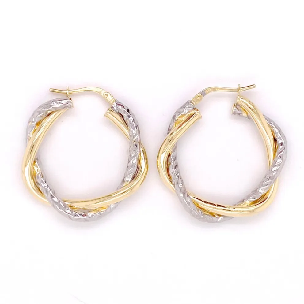 Mixed Metal Twist Hoop Earrings
