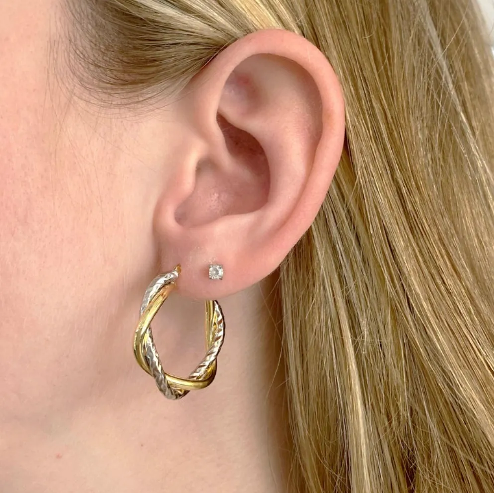 Mixed Metal Twist Hoop Earrings