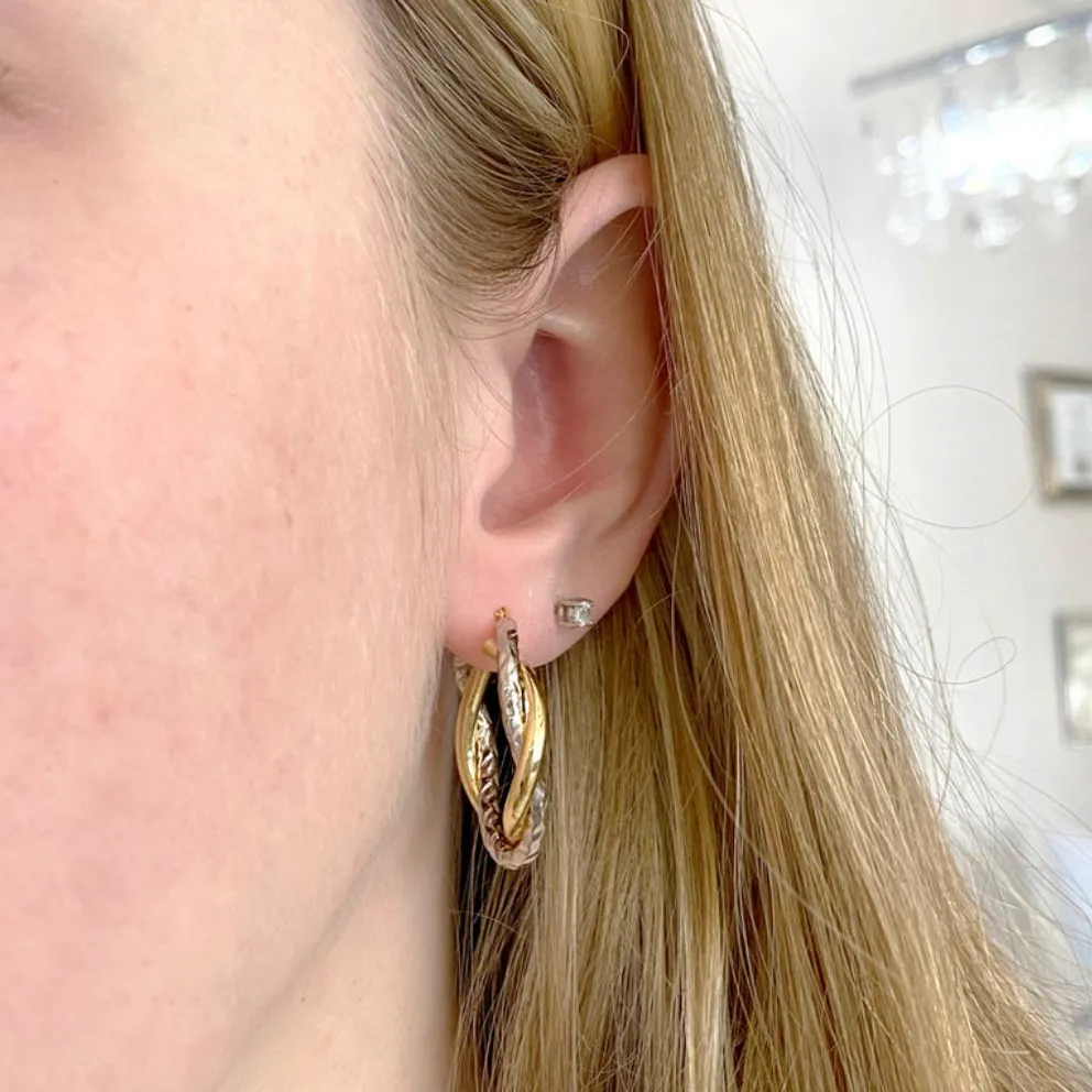Mixed Metal Twist Hoop Earrings