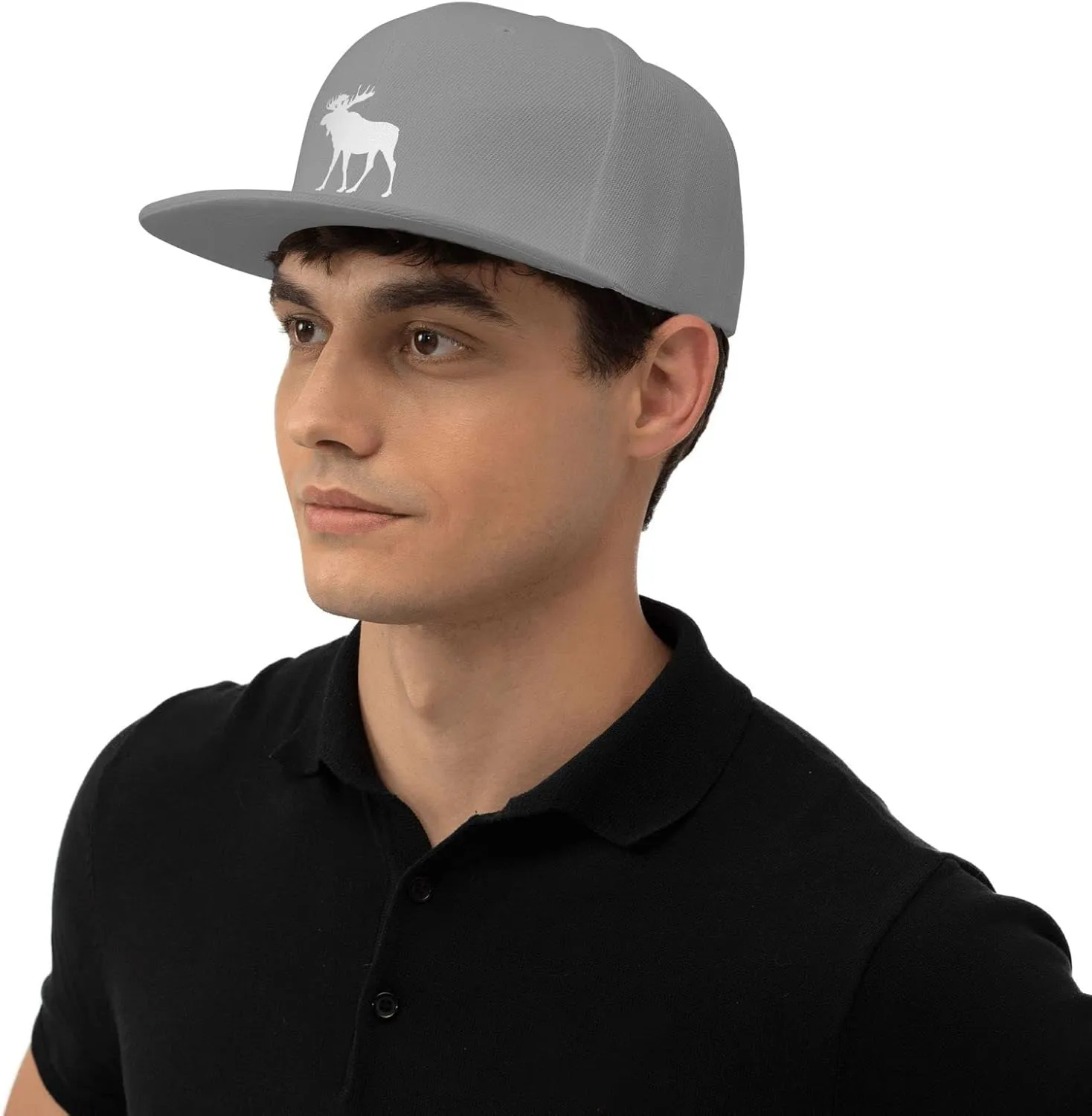 Moose Flat Bill Hat Unisex Fashion Adjustable Flat Brim Hat Black
