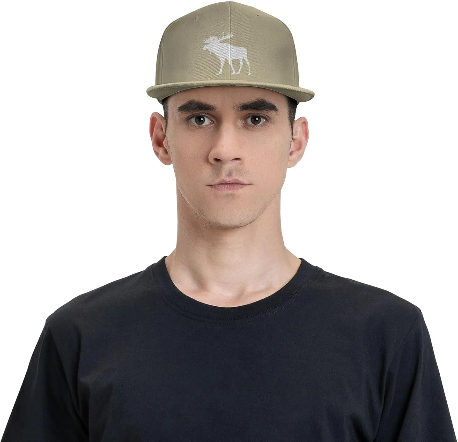 Moose Flat Bill Hat Unisex Fashion Adjustable Flat Brim Hat Black