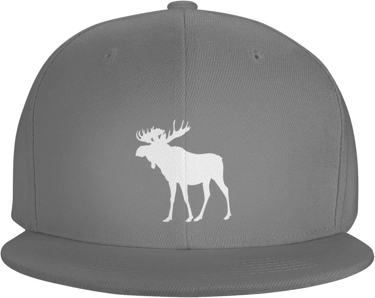 Moose Flat Bill Hat Unisex Fashion Adjustable Flat Brim Hat Black