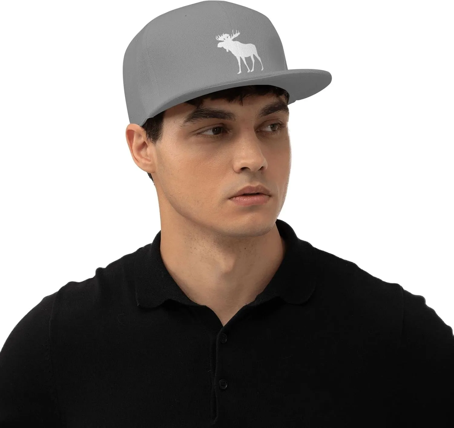 Moose Flat Bill Hat Unisex Fashion Adjustable Flat Brim Hat Black