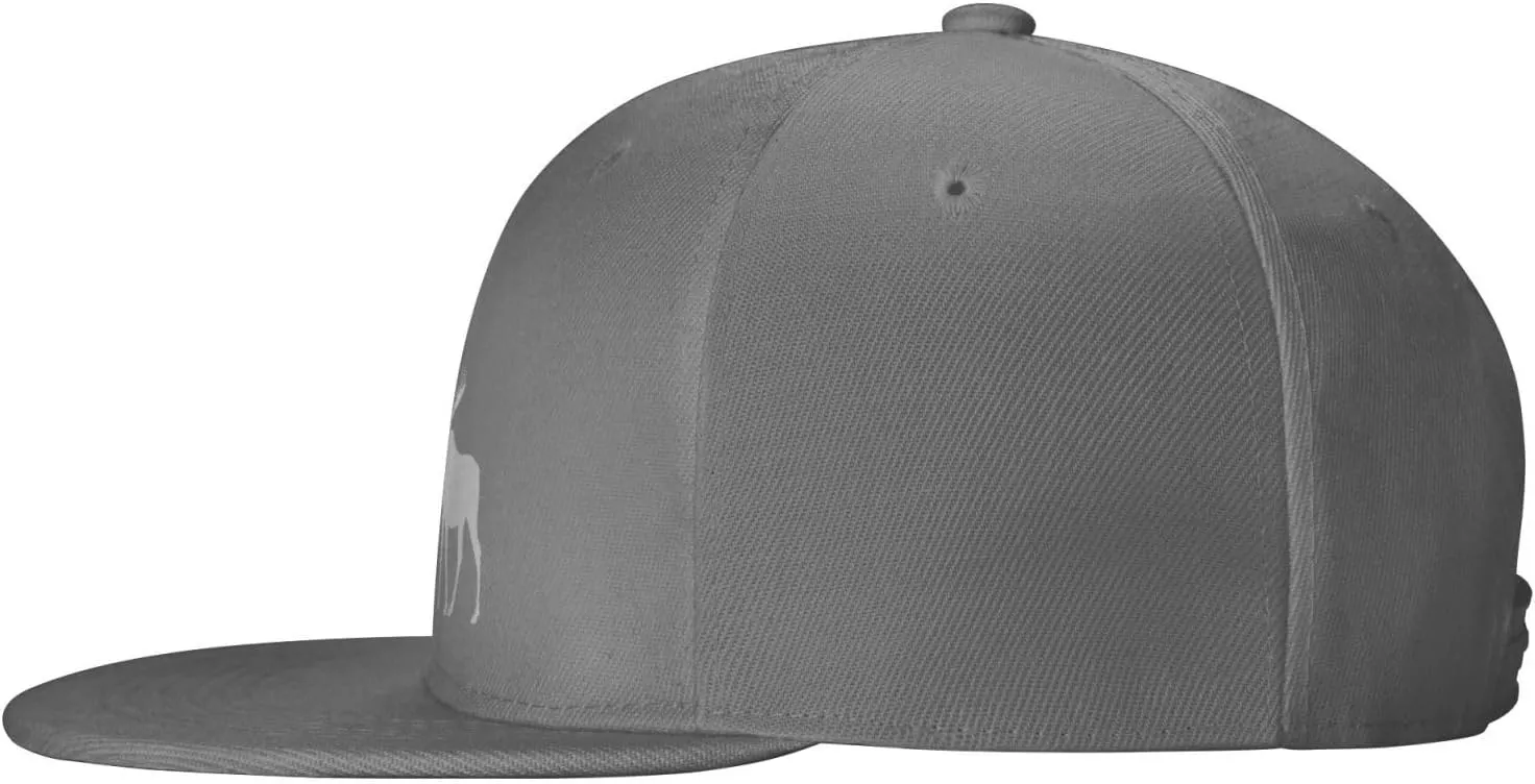 Moose Flat Bill Hat Unisex Fashion Adjustable Flat Brim Hat Black