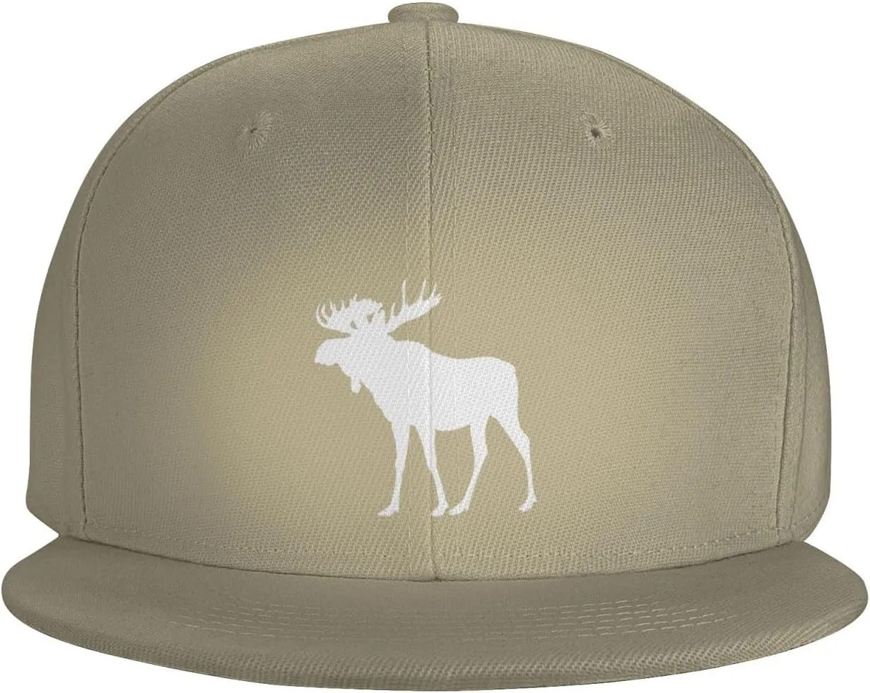 Moose Flat Bill Hat Unisex Fashion Adjustable Flat Brim Hat Black