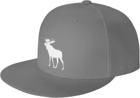 Moose Flat Bill Hat Unisex Fashion Adjustable Flat Brim Hat Black