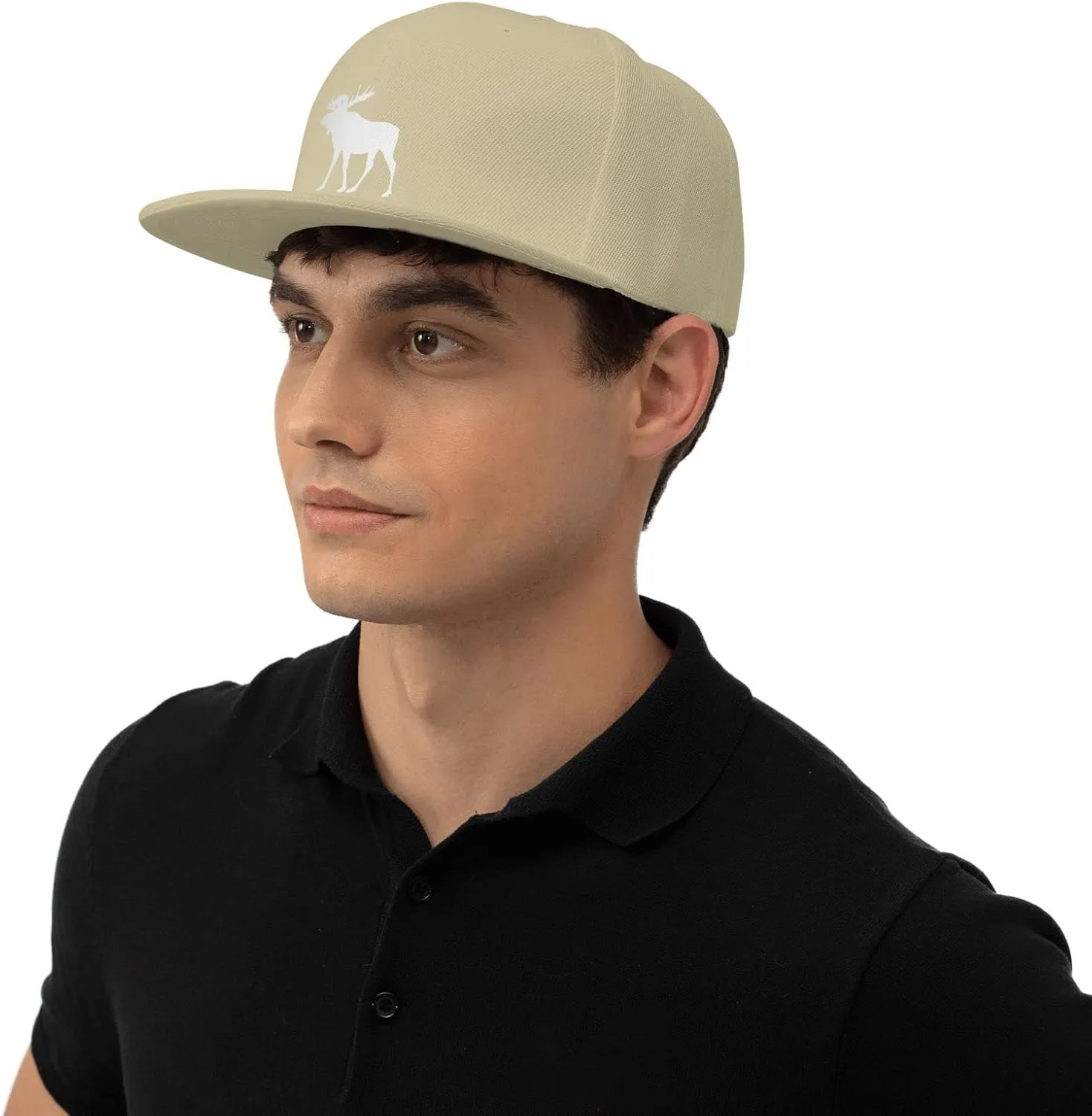 Moose Flat Bill Hat Unisex Fashion Adjustable Flat Brim Hat Black