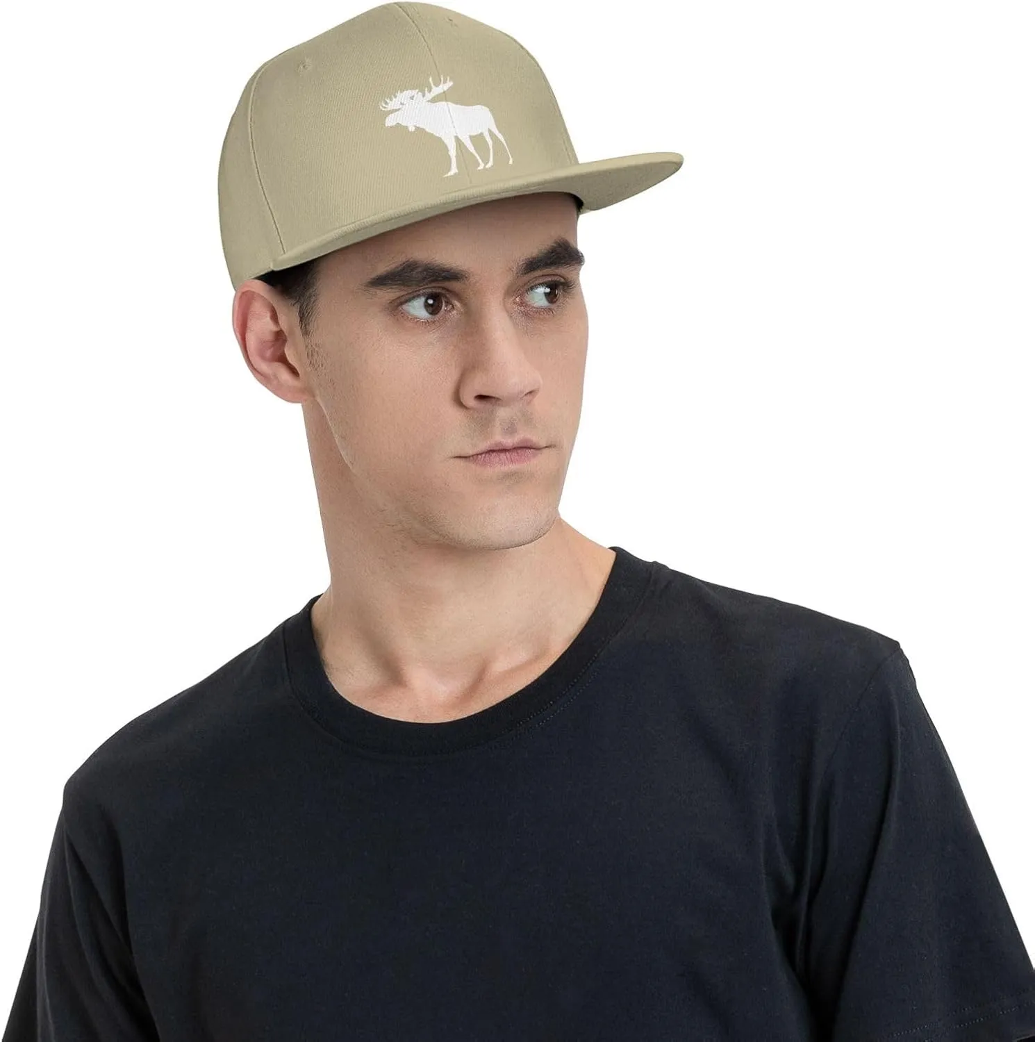 Moose Flat Bill Hat Unisex Fashion Adjustable Flat Brim Hat Black