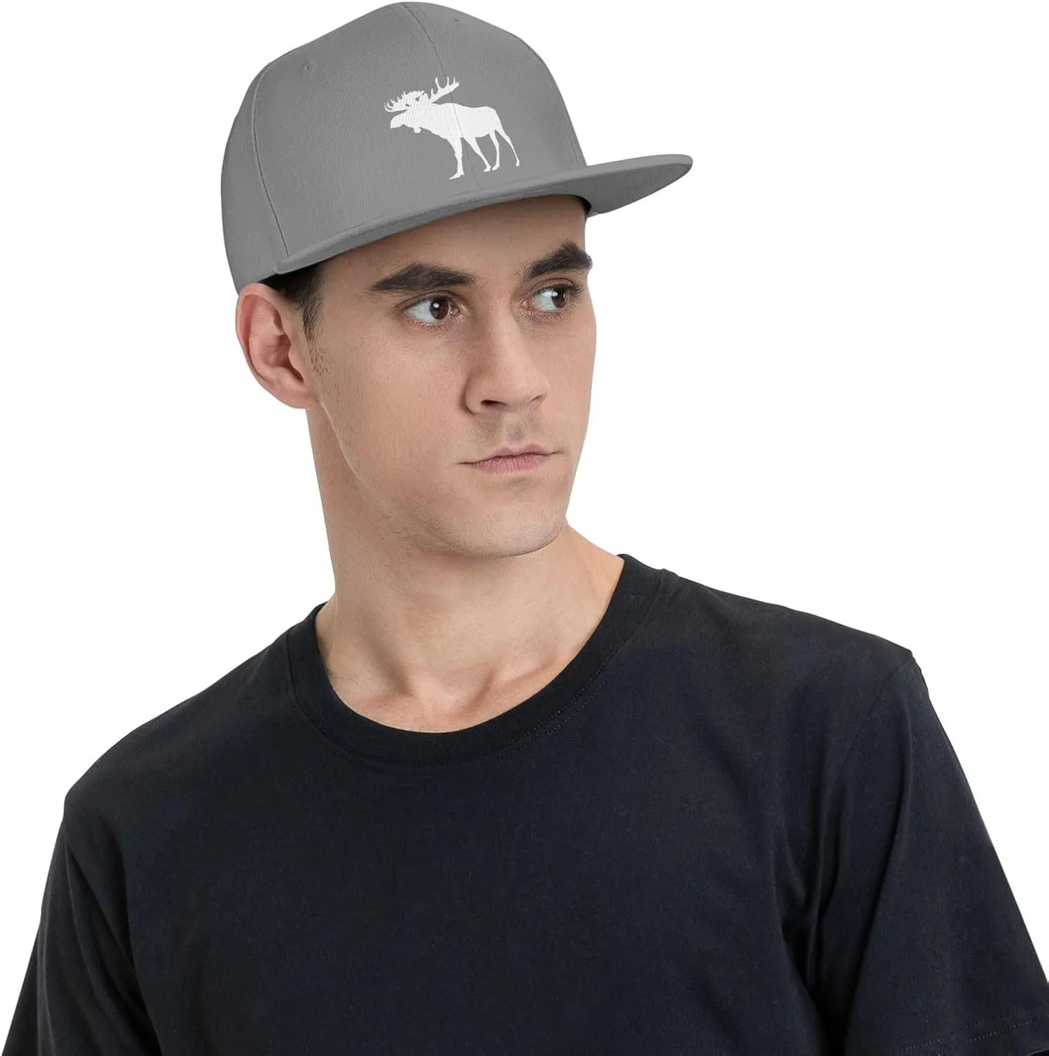 Moose Flat Bill Hat Unisex Fashion Adjustable Flat Brim Hat Black