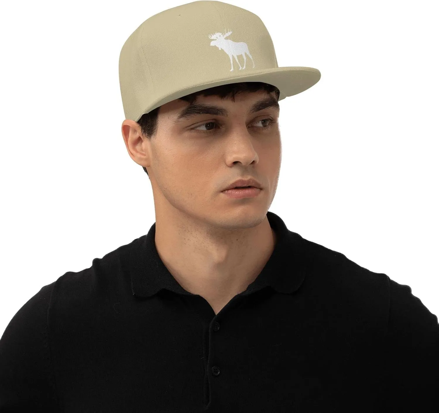 Moose Flat Bill Hat Unisex Fashion Adjustable Flat Brim Hat Black