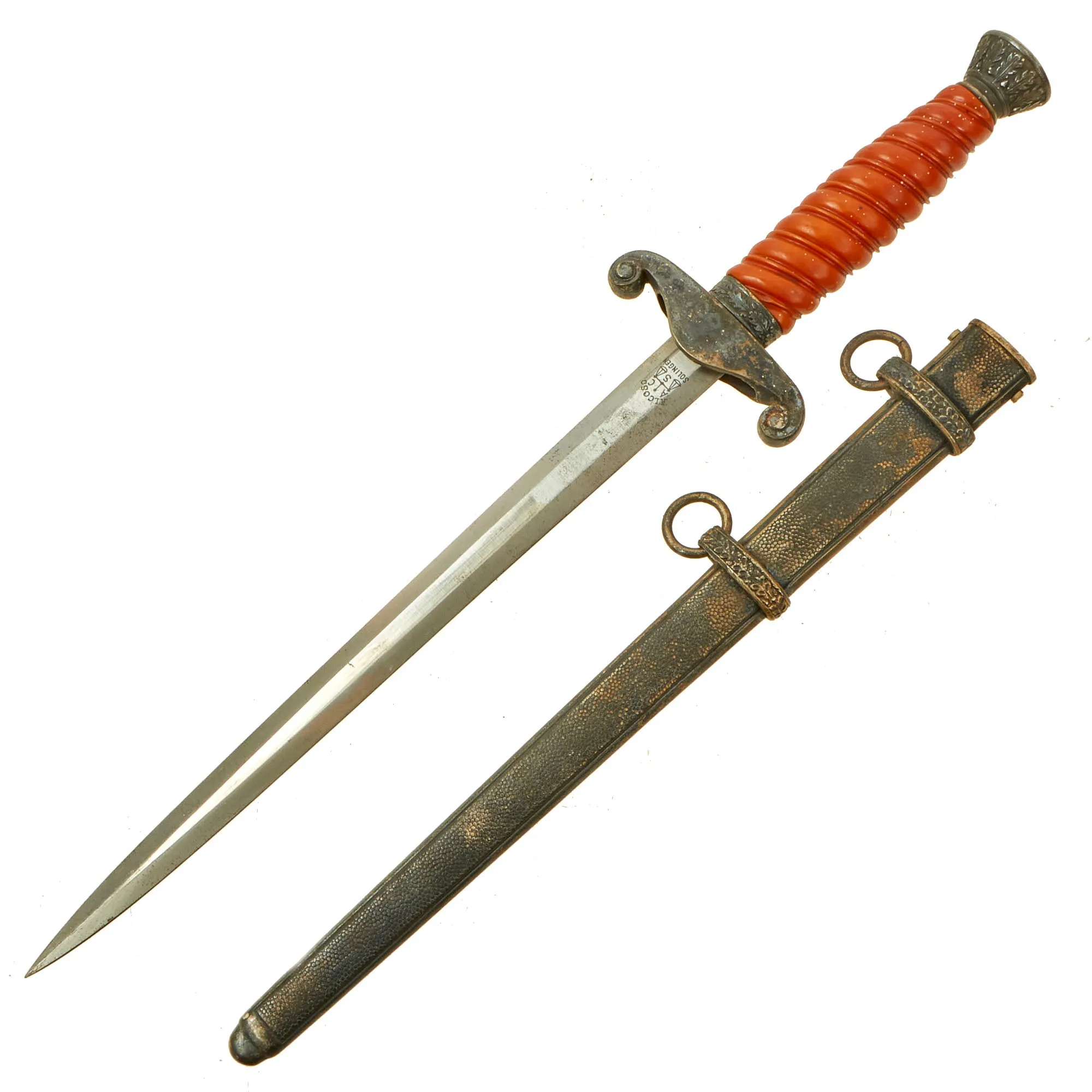 Original German WWII Army Heer Officer Dagger by Alcoso circa 1940 with Scabbard
