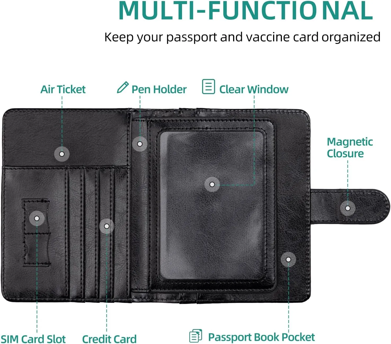 passport holder, passport cover, vaccine card holder, waterproof leather travel wallet with rfid blocking for men/women