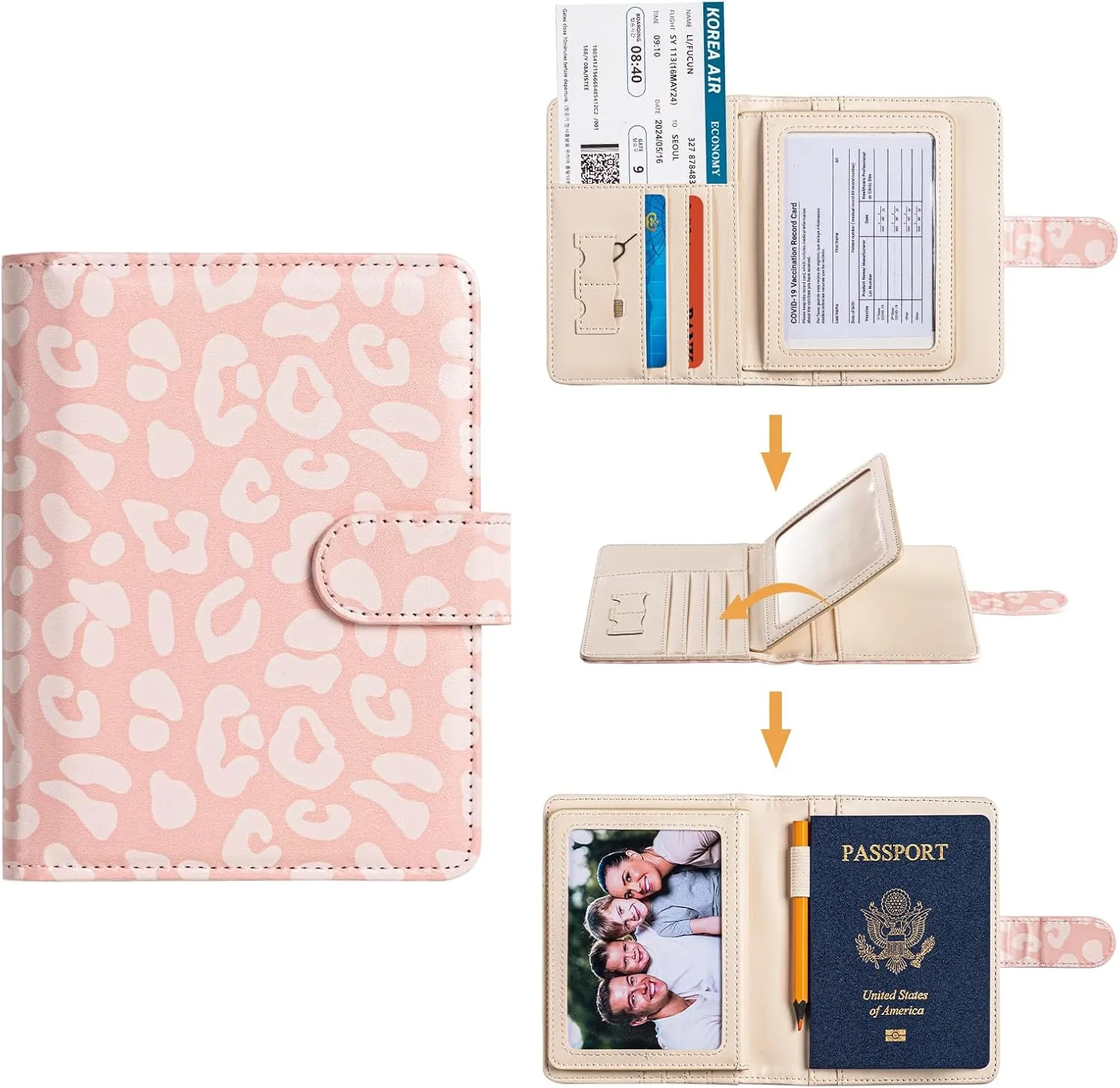 passport holder, passport cover, vaccine card holder, waterproof leather travel wallet with rfid blocking for men/women