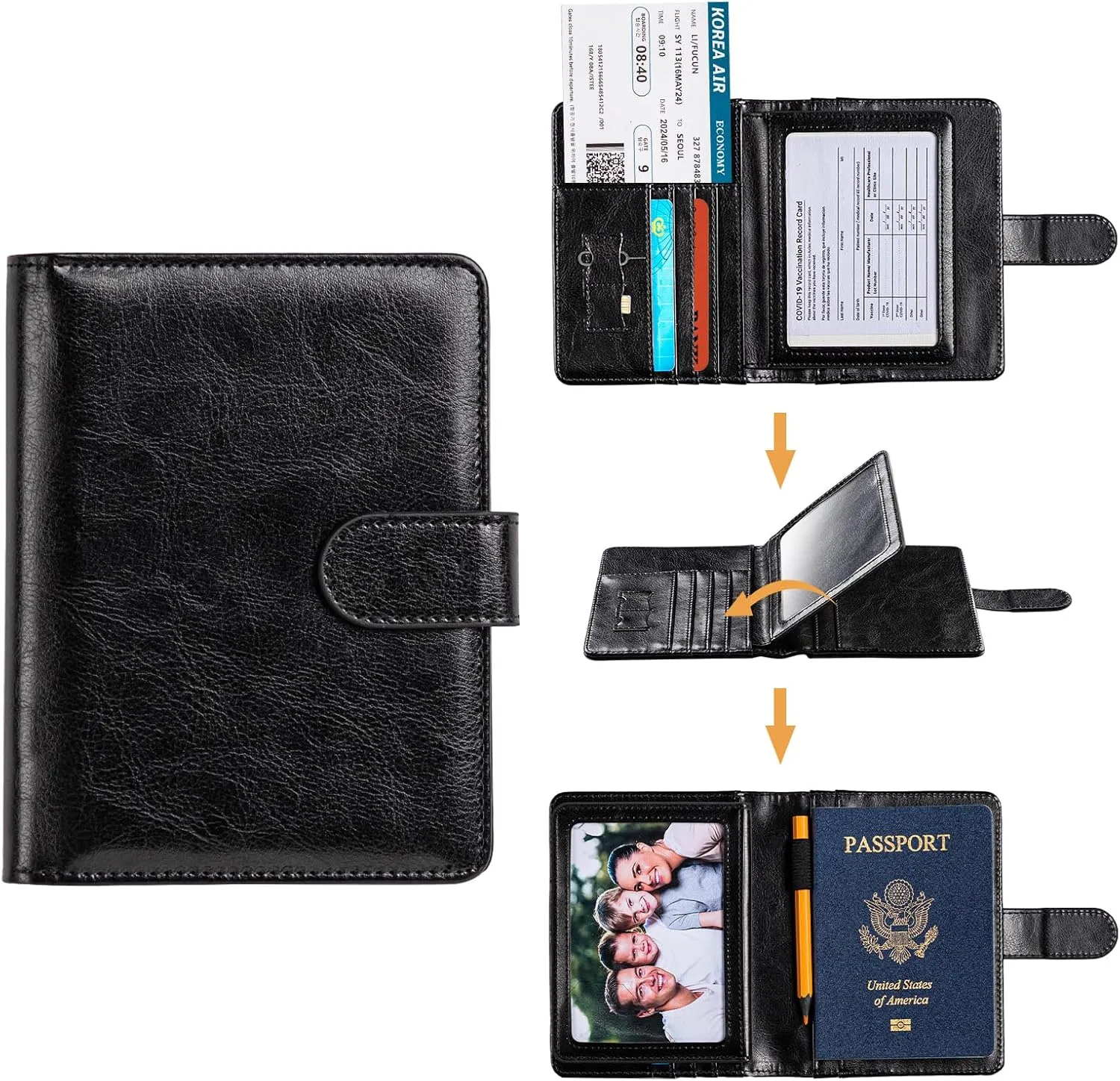 passport holder, passport cover, vaccine card holder, waterproof leather travel wallet with rfid blocking for men/women