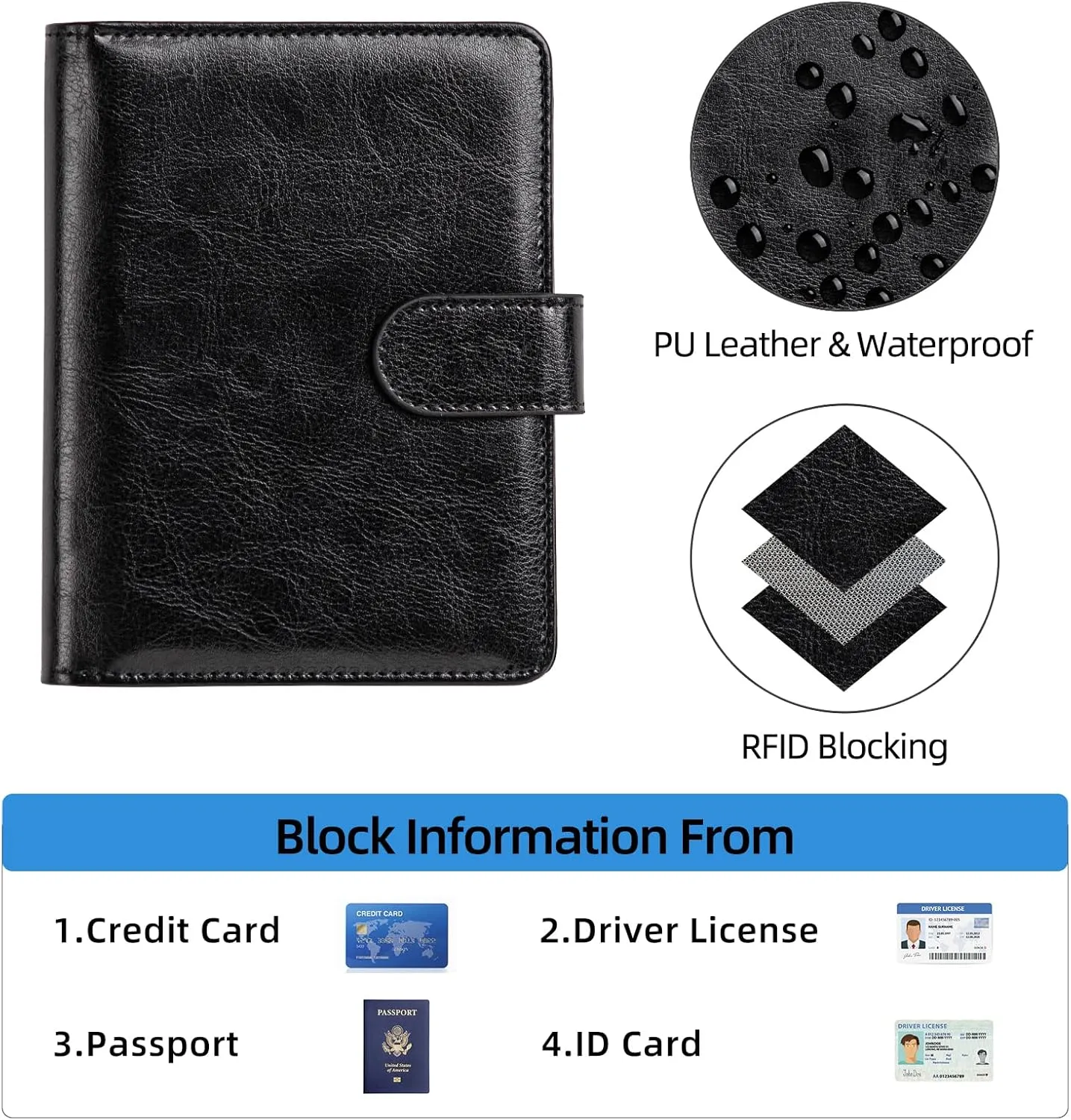 passport holder, passport cover, vaccine card holder, waterproof leather travel wallet with rfid blocking for men/women