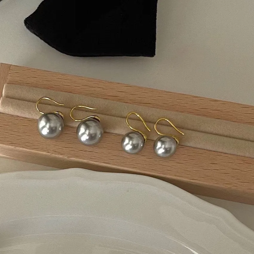 Pearl Hook Drop Earrings, Grey Swarovski Pearl Hook Drop, 10mm 12mm Pearl Earrings, Bridal Pearl Hook Drop Earrings, Bridesmaids Bridal Gift