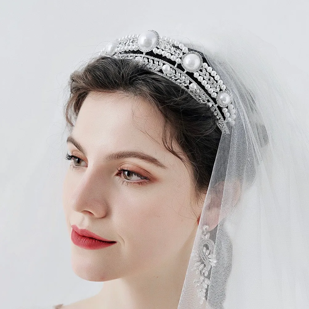 "Dolores" - Pearl and Crystal Bridal Tiara - Available in Yellow Gold and Silver