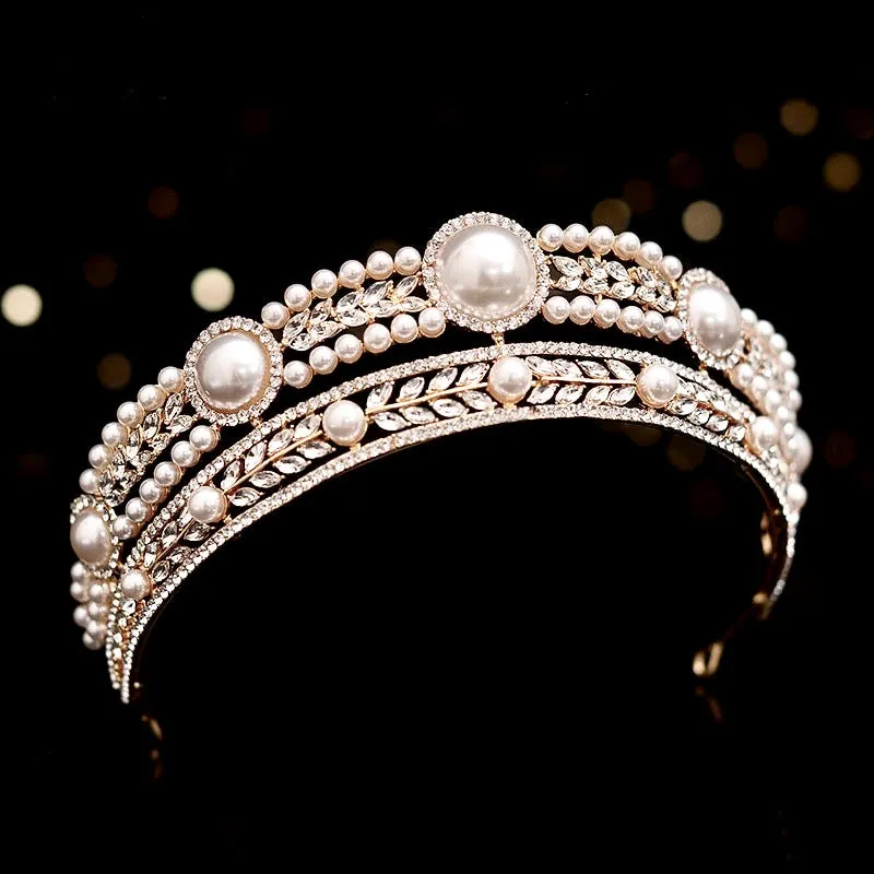 "Dolores" - Pearl and Crystal Bridal Tiara - Available in Yellow Gold and Silver