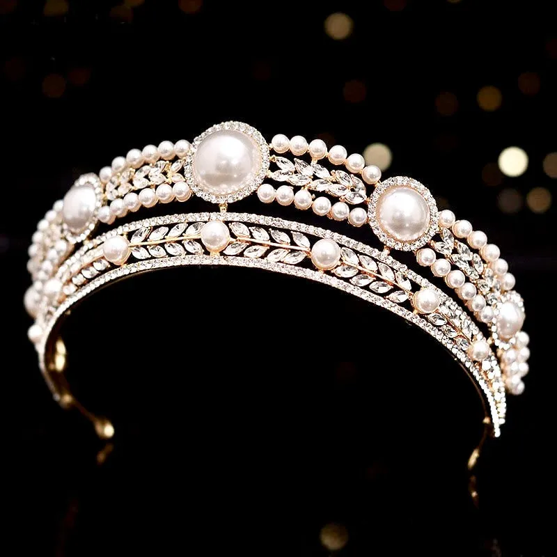 "Dolores" - Pearl and Crystal Bridal Tiara - Available in Yellow Gold and Silver