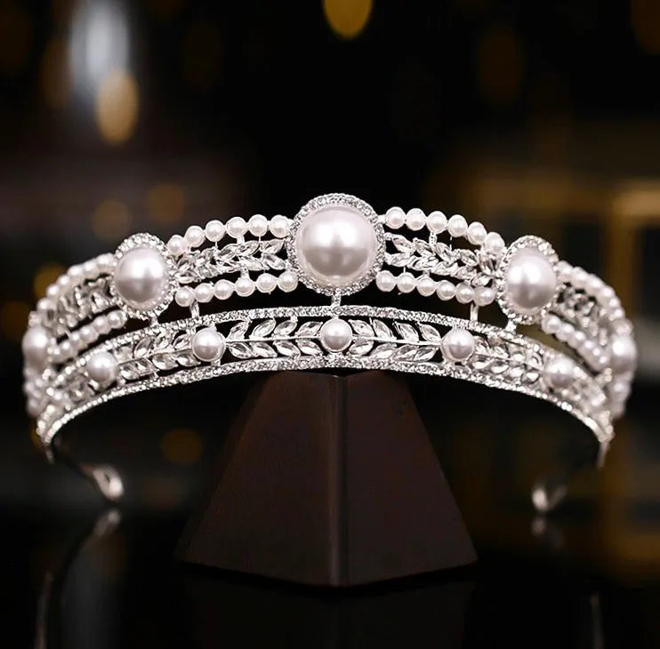 "Dolores" - Pearl and Crystal Bridal Tiara - Available in Yellow Gold and Silver