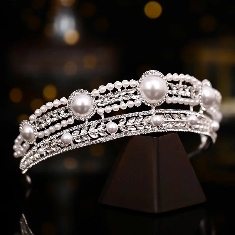 "Dolores" - Pearl and Crystal Bridal Tiara - Available in Yellow Gold and Silver