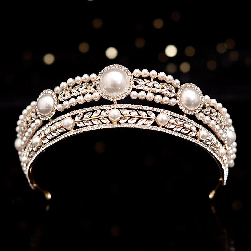 "Dolores" - Pearl and Crystal Bridal Tiara - Available in Yellow Gold and Silver