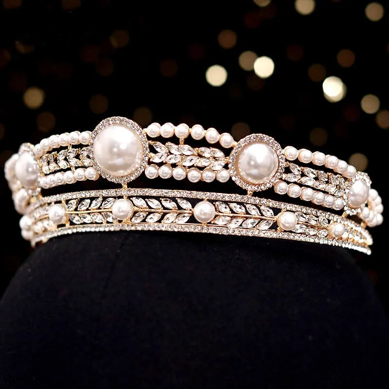 "Dolores" - Pearl and Crystal Bridal Tiara - Available in Yellow Gold and Silver