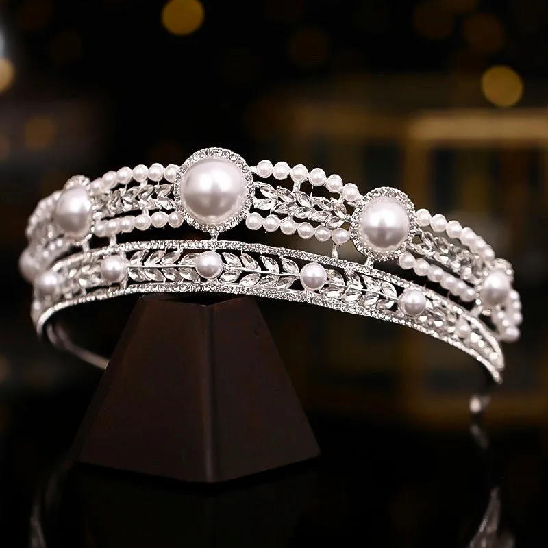 "Dolores" - Pearl and Crystal Bridal Tiara - Available in Yellow Gold and Silver