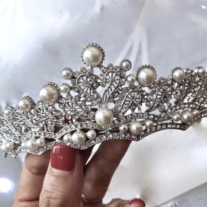 "Georgiana" - Wedding Pearl and Crystal Tiara