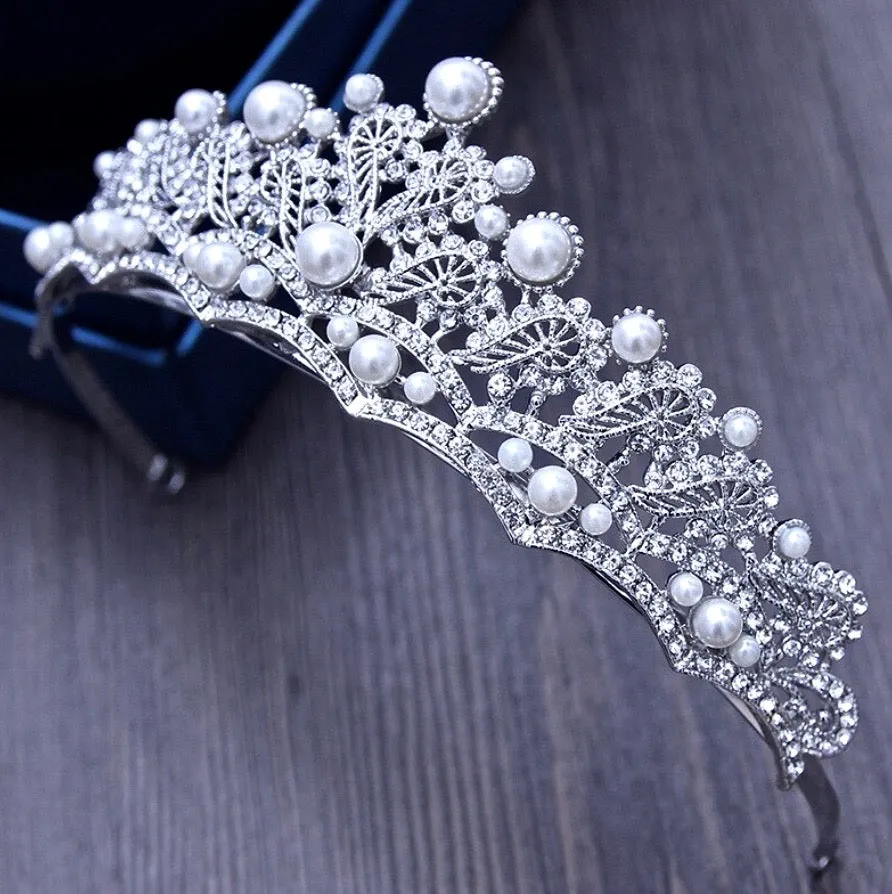 "Georgiana" - Wedding Pearl and Crystal Tiara
