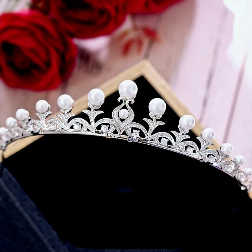 "Nadine" - Wedding Pearl and Cubic Zirconia Tiara