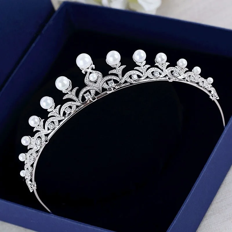 "Nadine" - Wedding Pearl and Cubic Zirconia Tiara