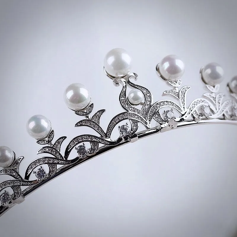 "Nadine" - Wedding Pearl and Cubic Zirconia Tiara