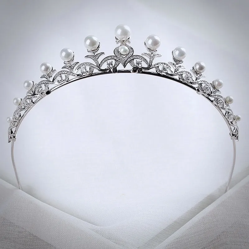 "Nadine" - Wedding Pearl and Cubic Zirconia Tiara