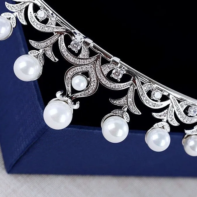 "Nadine" - Wedding Pearl and Cubic Zirconia Tiara