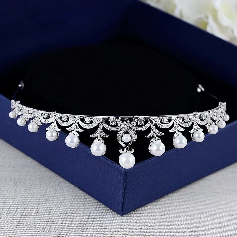 "Nadine" - Wedding Pearl and Cubic Zirconia Tiara