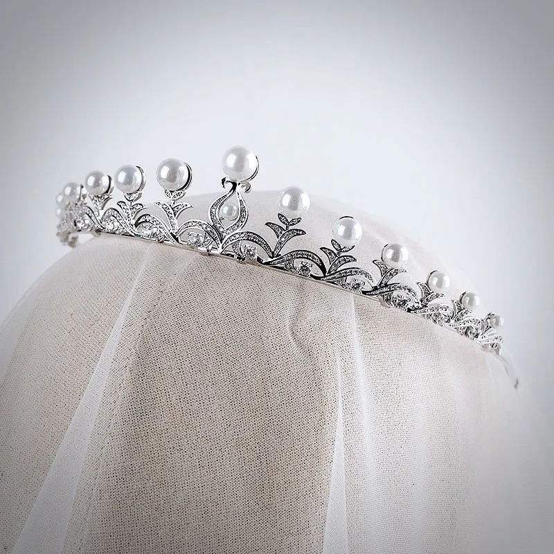 "Nadine" - Wedding Pearl and Cubic Zirconia Tiara
