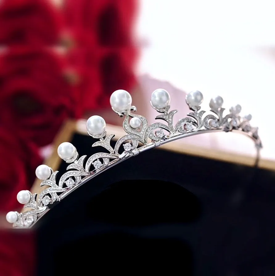 "Nadine" - Wedding Pearl and Cubic Zirconia Tiara