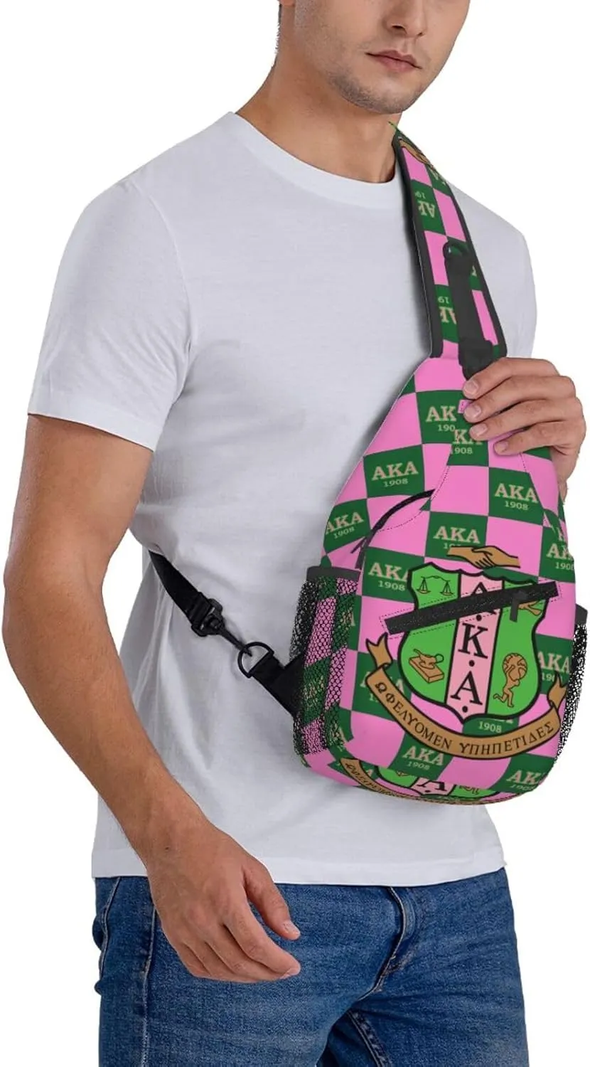 Sorority Gifts Paraphernalia Sling Bag Crossbody Travel Hiking Chest Backpack Shoulder Daypack For Women - Pink, 7.5 x 3.5 x 15.4 inches