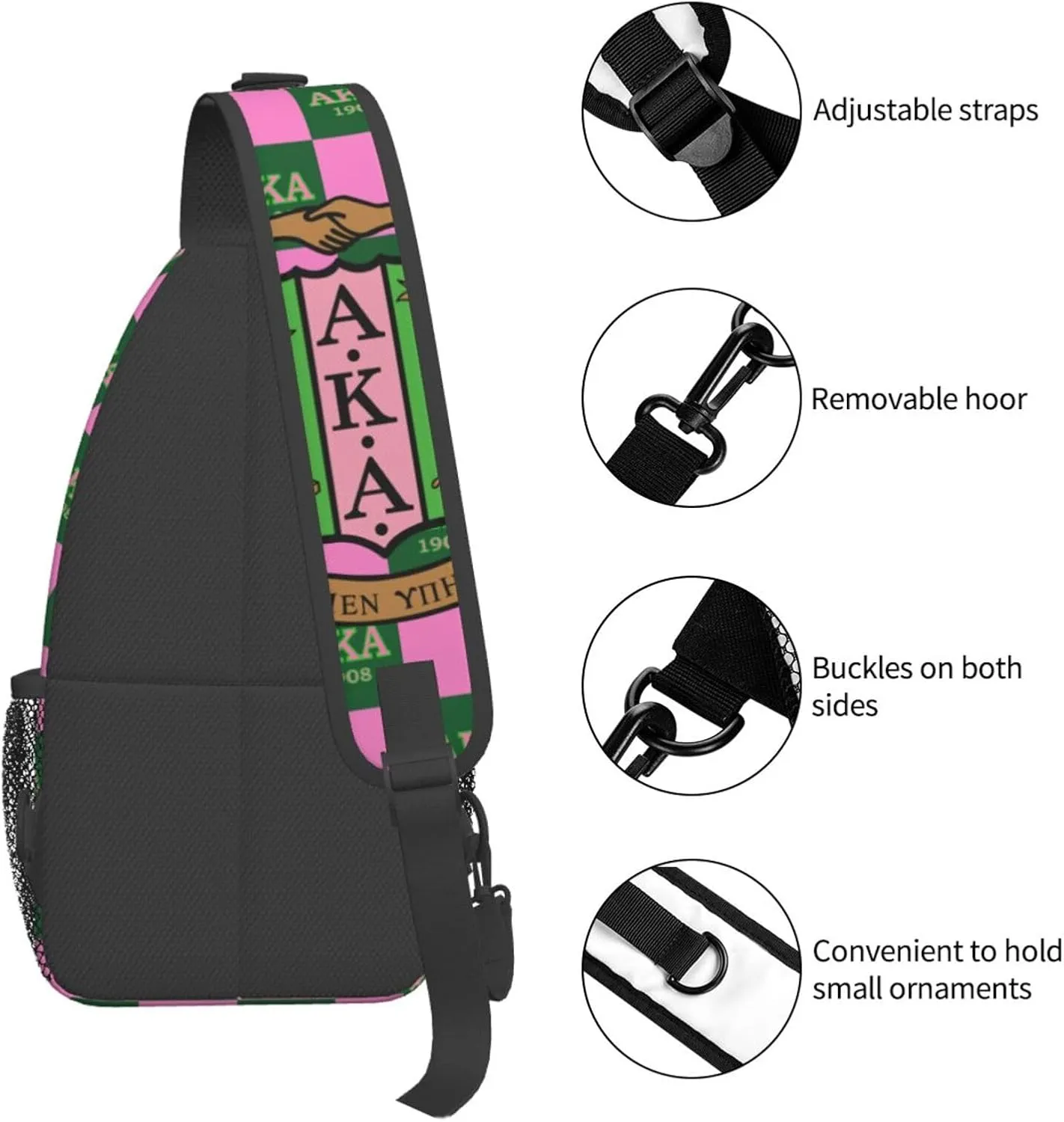 Sorority Gifts Paraphernalia Sling Bag Crossbody Travel Hiking Chest Backpack Shoulder Daypack For Women - Pink, 7.5 x 3.5 x 15.4 inches