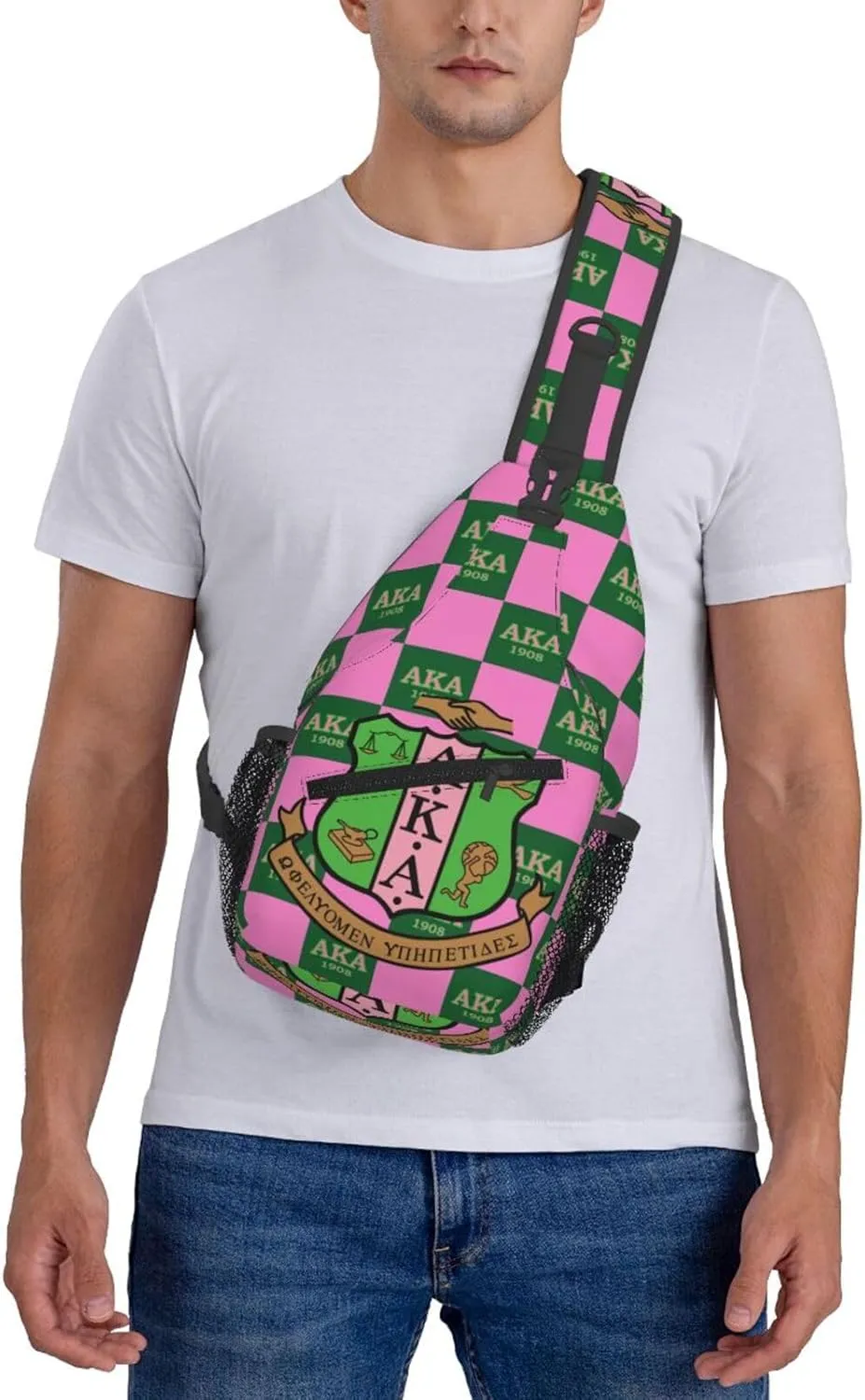Sorority Gifts Paraphernalia Sling Bag Crossbody Travel Hiking Chest Backpack Shoulder Daypack For Women - Pink, 7.5 x 3.5 x 15.4 inches