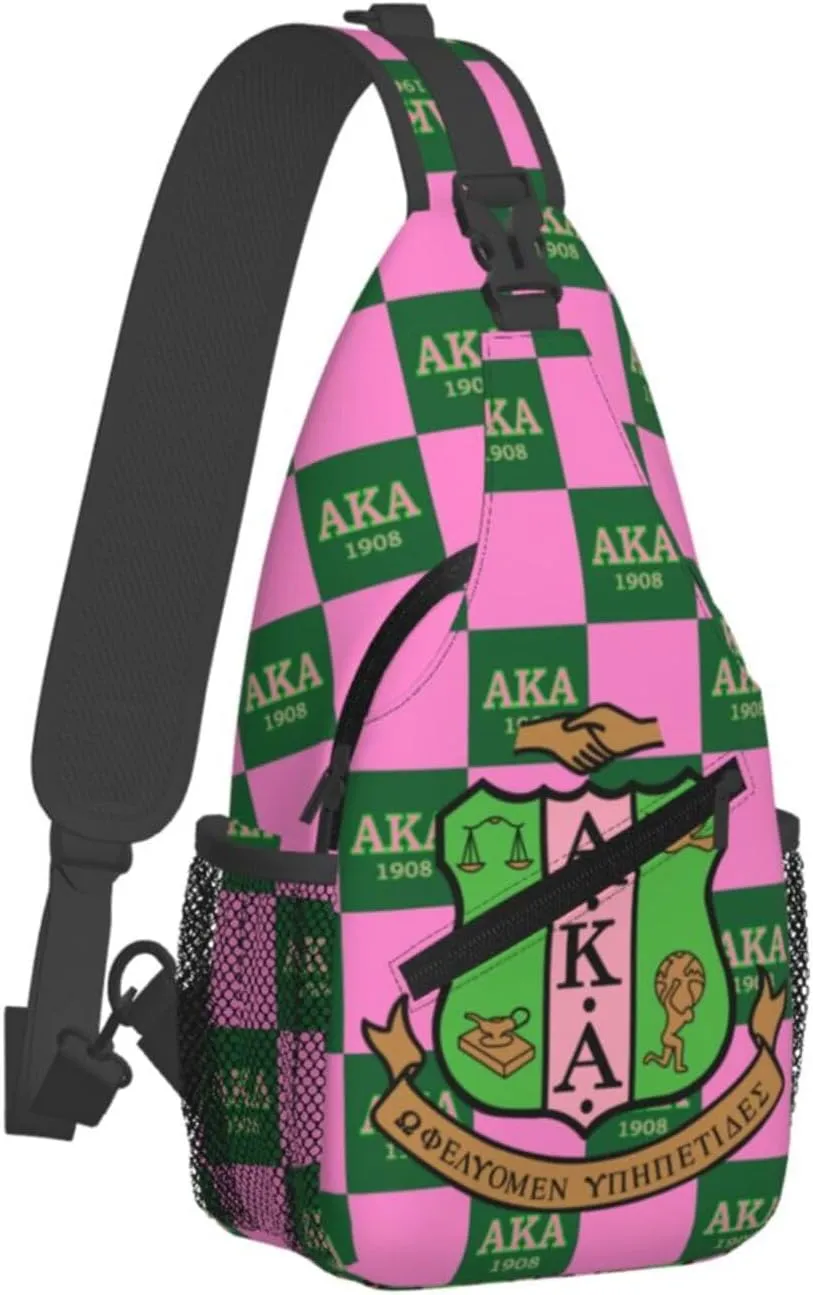 Sorority Gifts Paraphernalia Sling Bag Crossbody Travel Hiking Chest Backpack Shoulder Daypack For Women - Pink, 7.5 x 3.5 x 15.4 inches