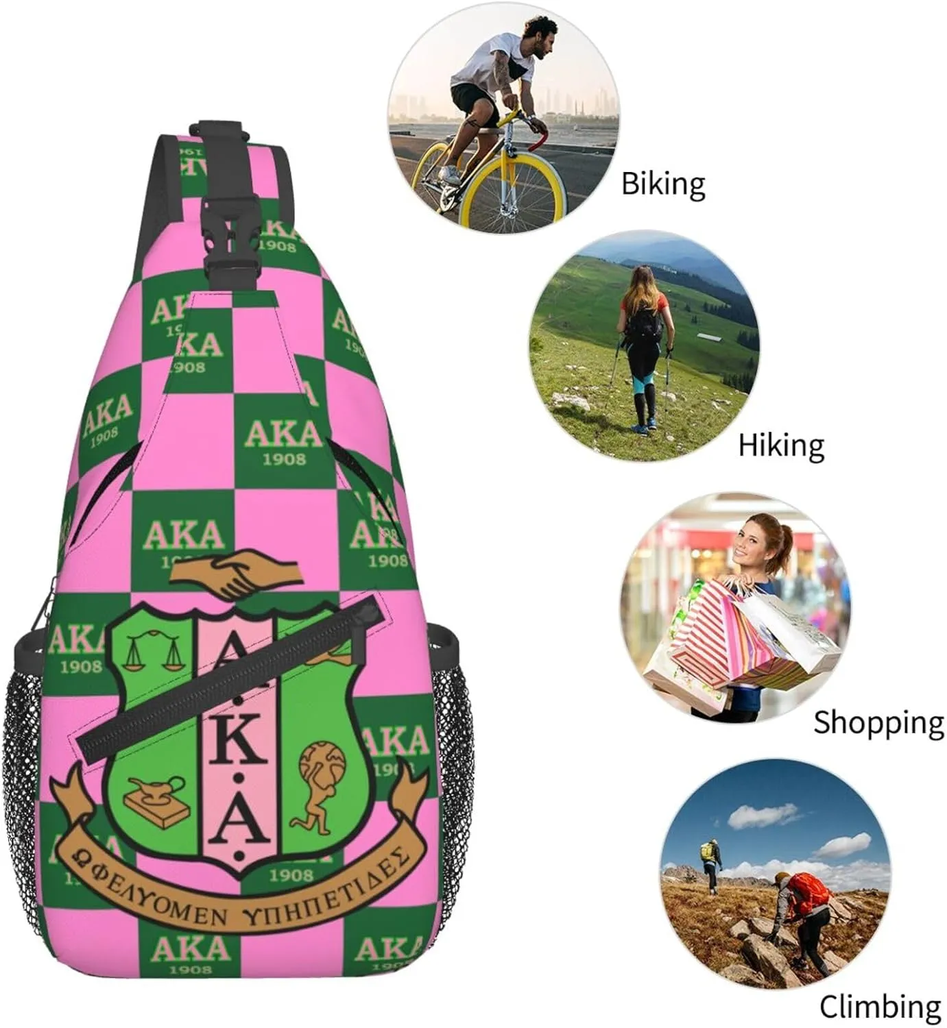 Sorority Gifts Paraphernalia Sling Bag Crossbody Travel Hiking Chest Backpack Shoulder Daypack For Women - Pink, 7.5 x 3.5 x 15.4 inches