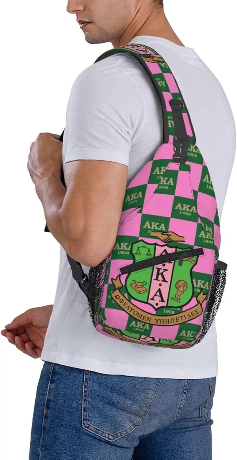 Sorority Gifts Paraphernalia Sling Bag Crossbody Travel Hiking Chest Backpack Shoulder Daypack For Women - Pink, 7.5 x 3.5 x 15.4 inches