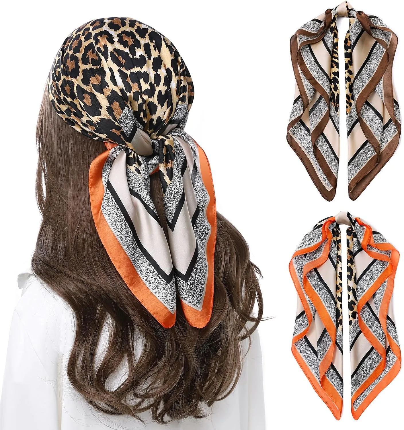 STARWHISPER 27" Square Head Scarf for Women Silk Feeling Satin Scarf Women Fashion Silk Scarf for Wrapping Hair