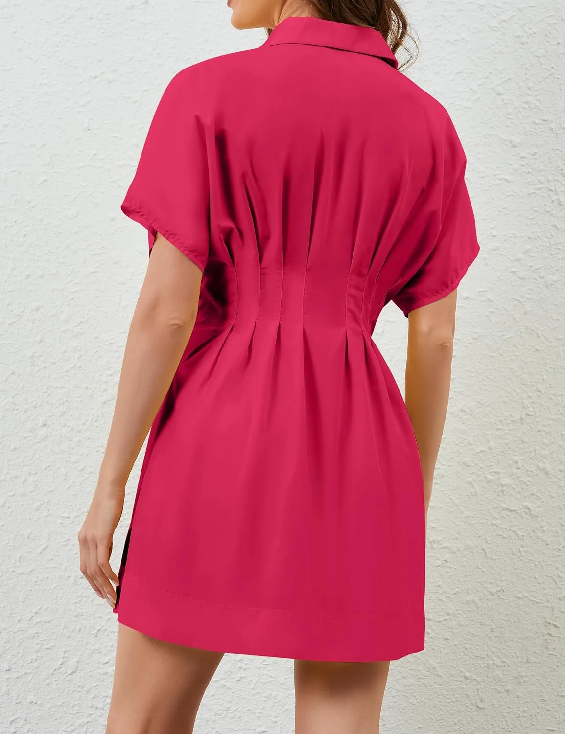 Summer Button Down Shirt Dress for Women Short Sleeve Pleated Mini Dresses Casual A Line Flowy Corset Short Dress