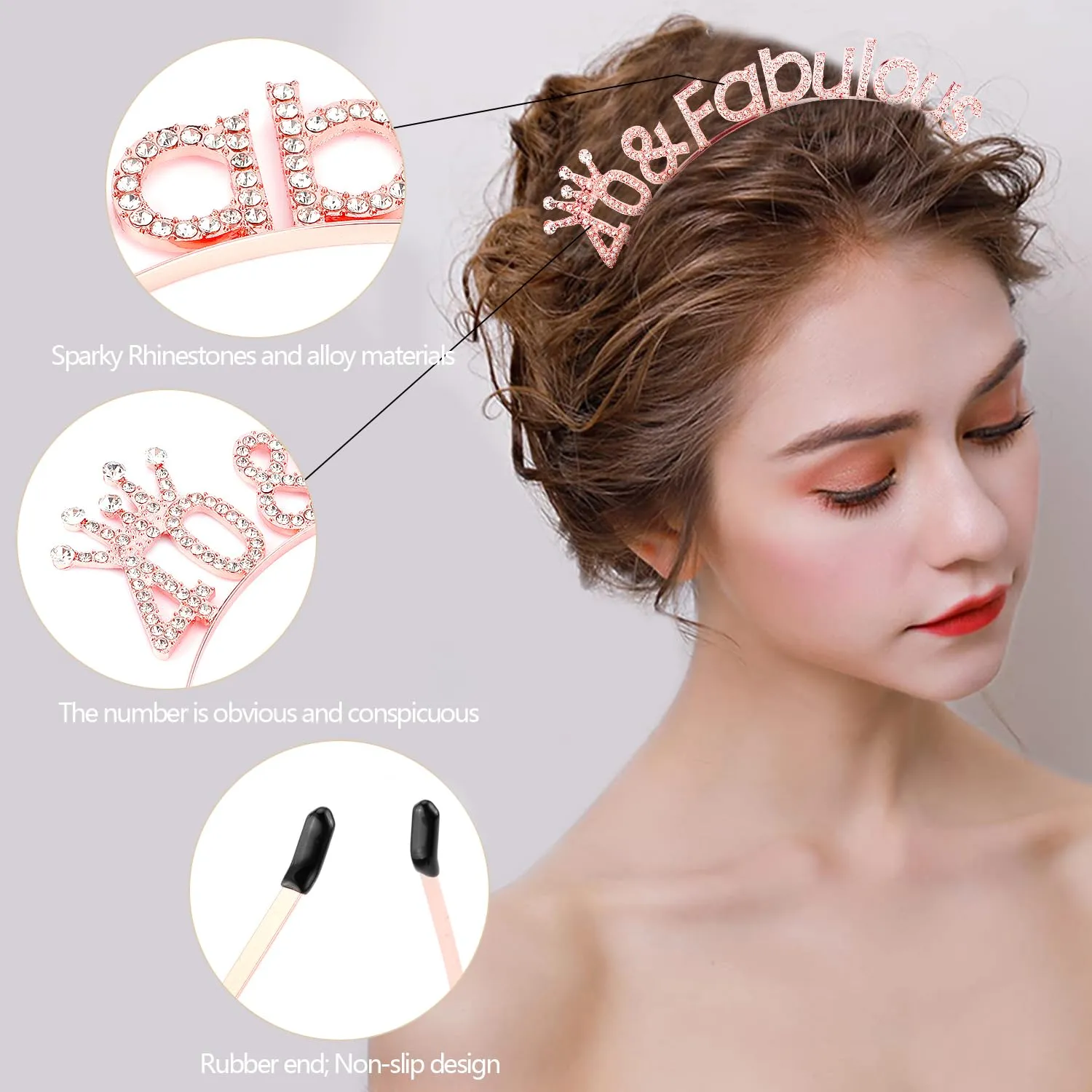 SuPoo Rose Gold 40th Birthday Sash and Headband 40th Birthday Decorations for Women 40th Birthday Crown Tiara 40th Birthday Gifts for Her 40 and Fabulous 40 Year Old Party Decorations