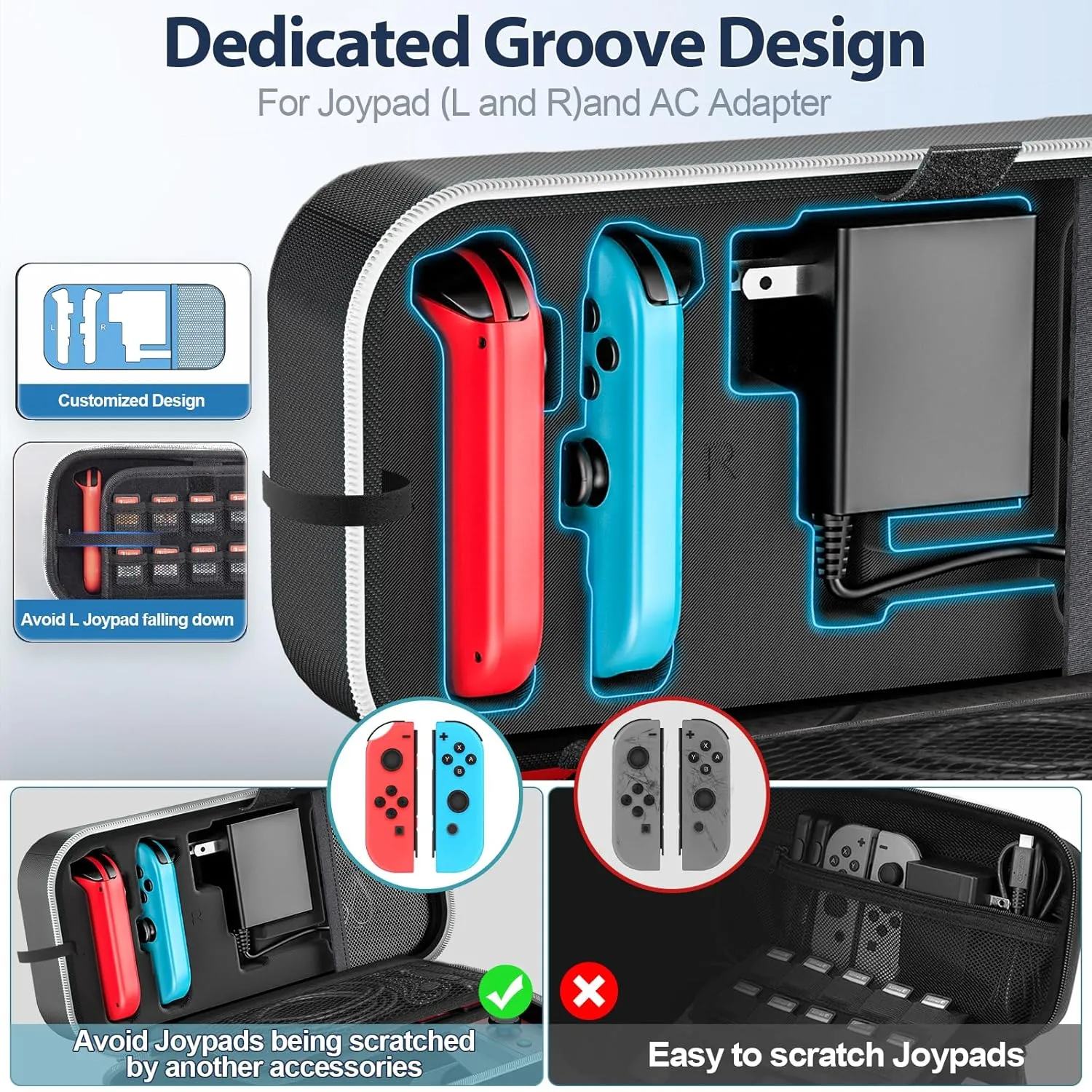 Switch OLED Carrying Case Compatible with Nintendo Switch & OLED, Portable Switch Travel Carry Case Fit for Joy-Con and Adapter, Hard Shell Protective Switch Pouch Bag with 20 Games, White