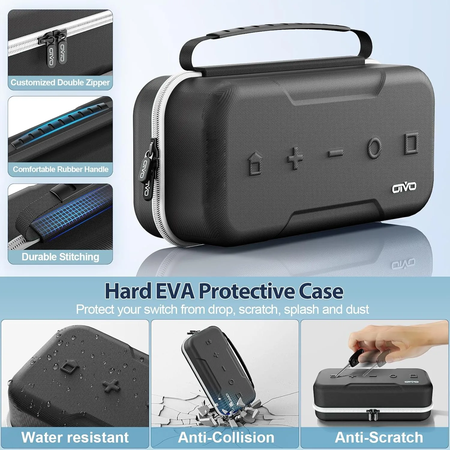 Switch OLED Carrying Case Compatible with Nintendo Switch & OLED, Portable Switch Travel Carry Case Fit for Joy-Con and Adapter, Hard Shell Protective Switch Pouch Bag with 20 Games, White