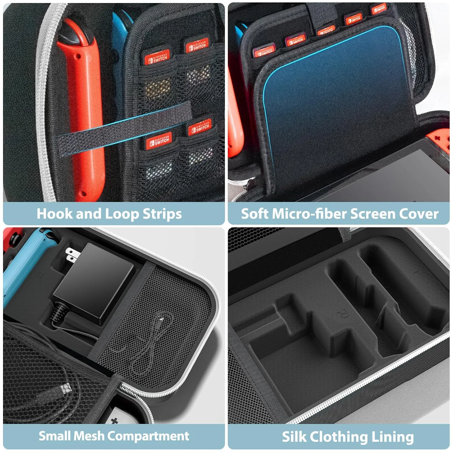 Switch OLED Carrying Case Compatible with Nintendo Switch & OLED, Portable Switch Travel Carry Case Fit for Joy-Con and Adapter, Hard Shell Protective Switch Pouch Bag with 20 Games, White